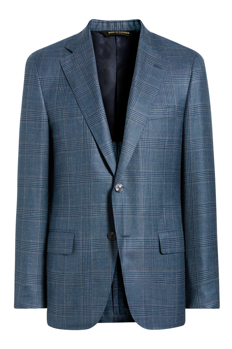 Teal & Blue Plaid Slub Wool Blend Sport Coat, Alternate, color, GREEN/ BLUE