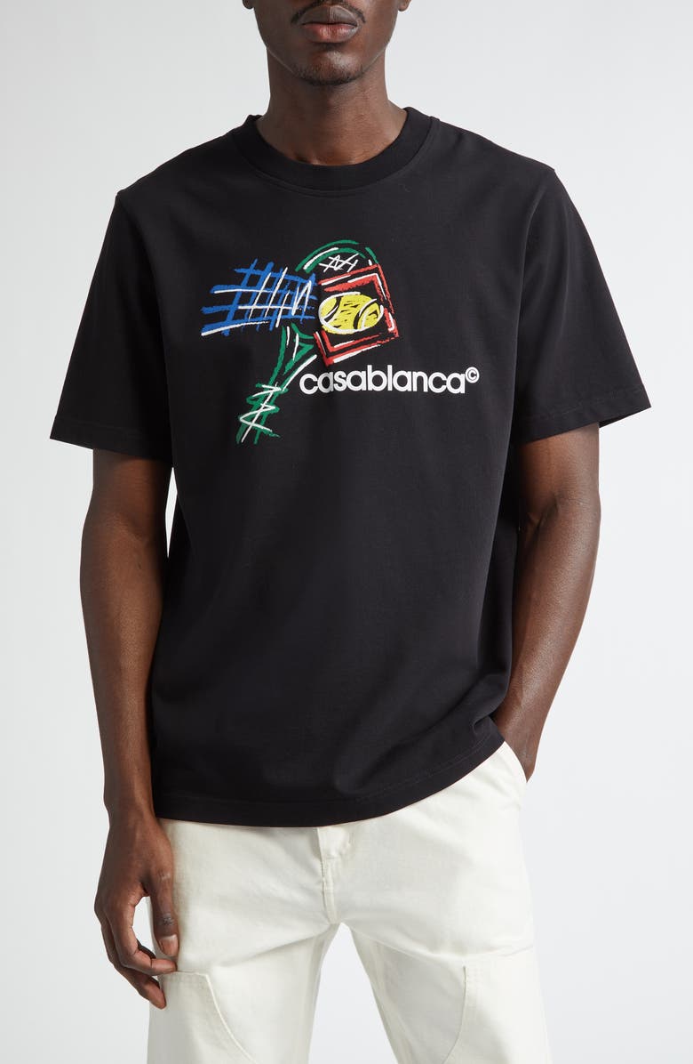 Casablanca Croquis de Tennis Organic Cotton Graphic T-Shirt, Main, color,