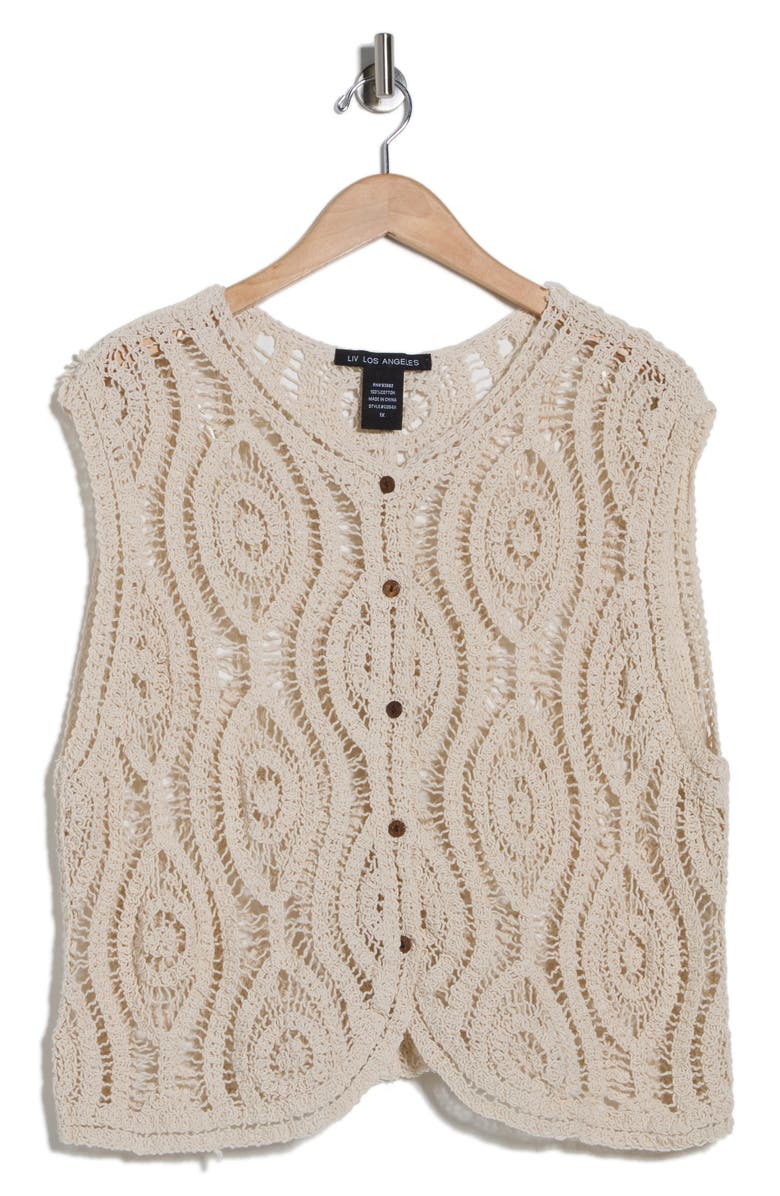 Forgotten Grace Cap Sleeve Cotton Crochet Vest, Alternate, color, Natural