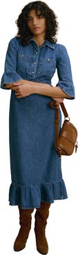 MINT VELVET Ruffle Hem Denim Midi Dress