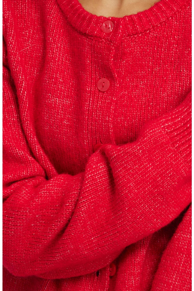 Luxe Crew Button Cardigan, Alternate, color, REBEL RED