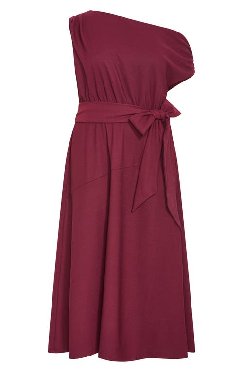 City Chic Kate One-shoulder Crepe Midi Dress In Burgundy