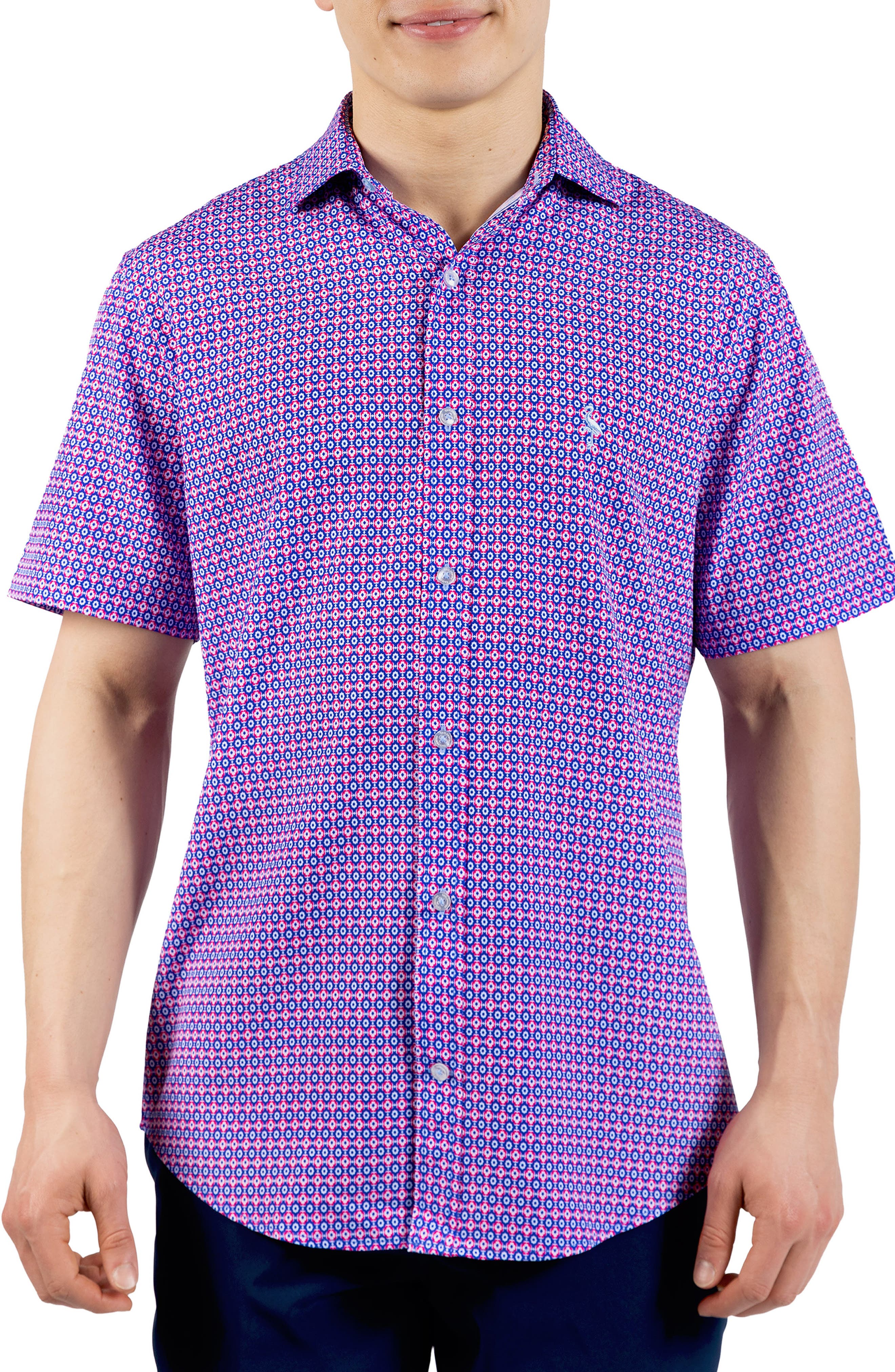 TailorByrd Moroccan Tile Short Sleeve Button-Up Shirt