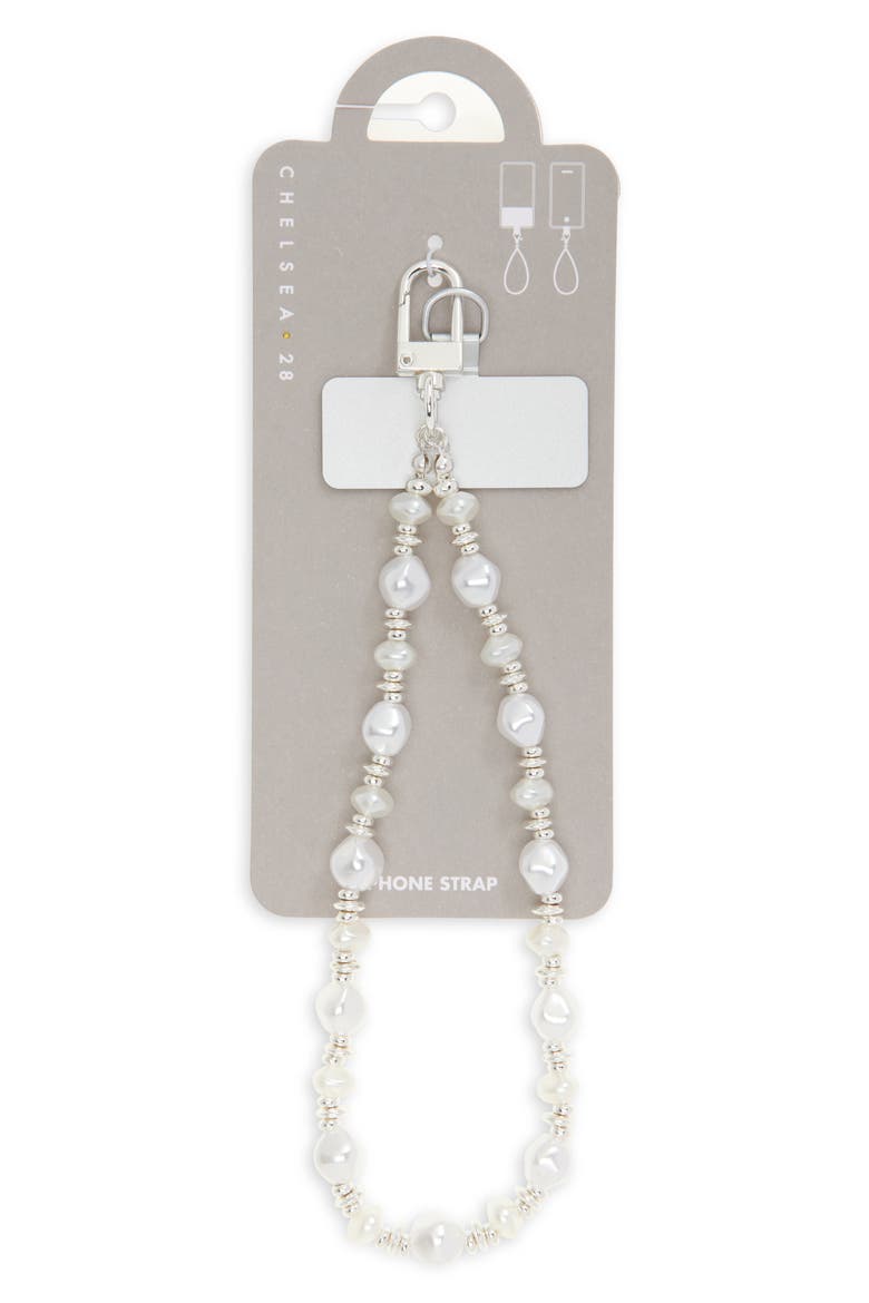 Faux Pearl Beaded Phone Wrist Strap, Alternate, color, WHITE- SILVER