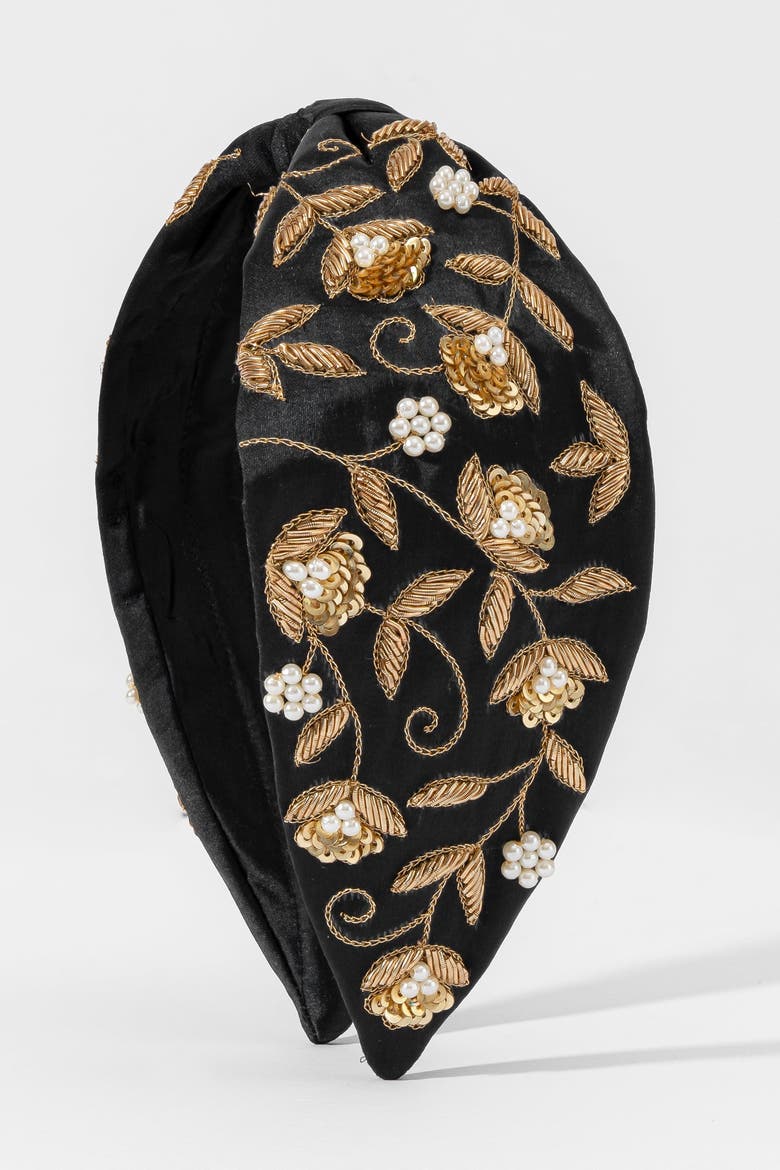 Midnight Bloom Embellished Headband, Alternate, color, Black