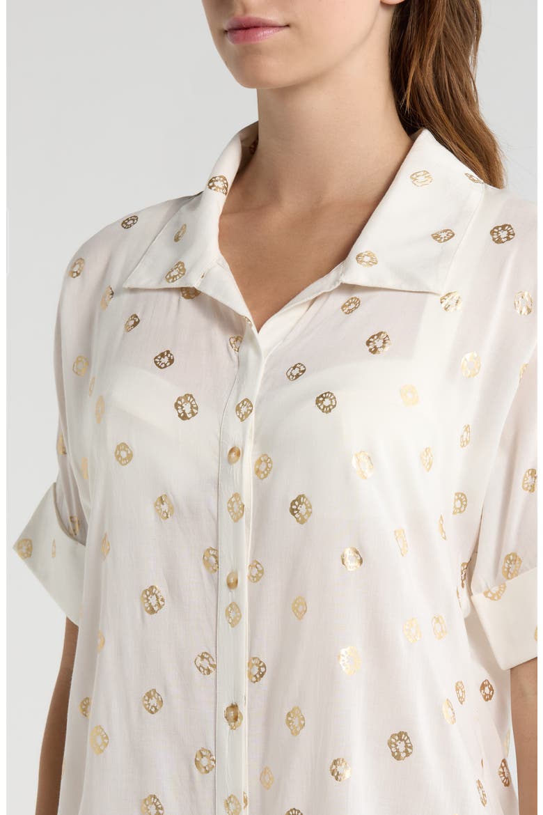 Metallic Dot Cover-Up Shirtdress, Alternate, color, WHITE POLKA