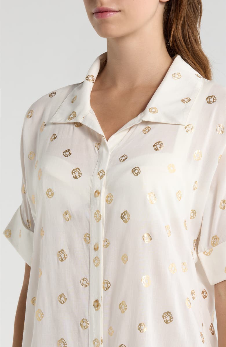 Elan Metallic Dot Cover-Up Shirtdress, Alternate, color, White Polka