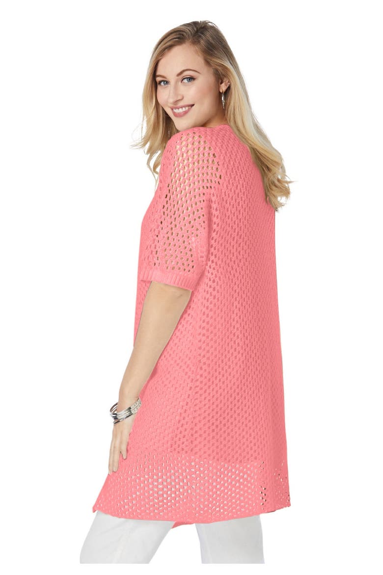 Crochet Long Cardigan, Alternate, color, DESERT ROSE