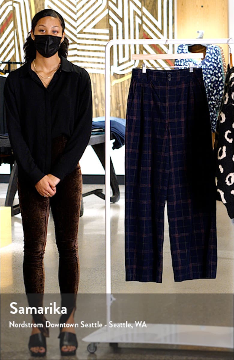 Windowpane Plaid Pleated Corduroy Wide Leg Pants, sales video thumbnail