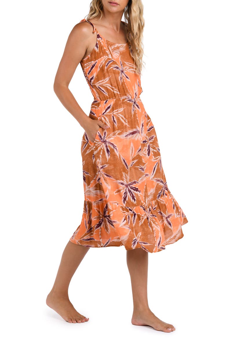 Sandy Cove Tiered Crepe Midi Cover-Up Dress, Alternate, color, SIENNA