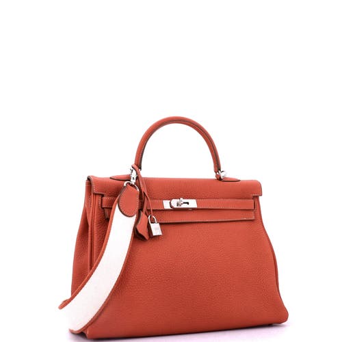 Pre-owned Hermes  Hermes Kelly Amazone Handbag Orange Clemence With Palladium Hardware 35 In Red