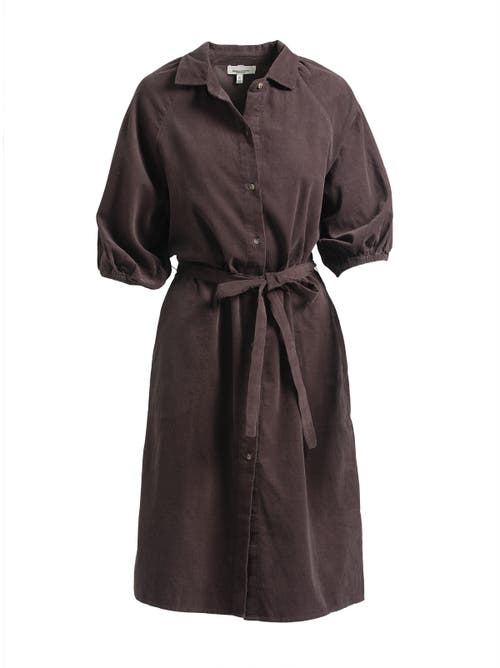 Single Stitch Corduroy Midi Shirtdress In Brown