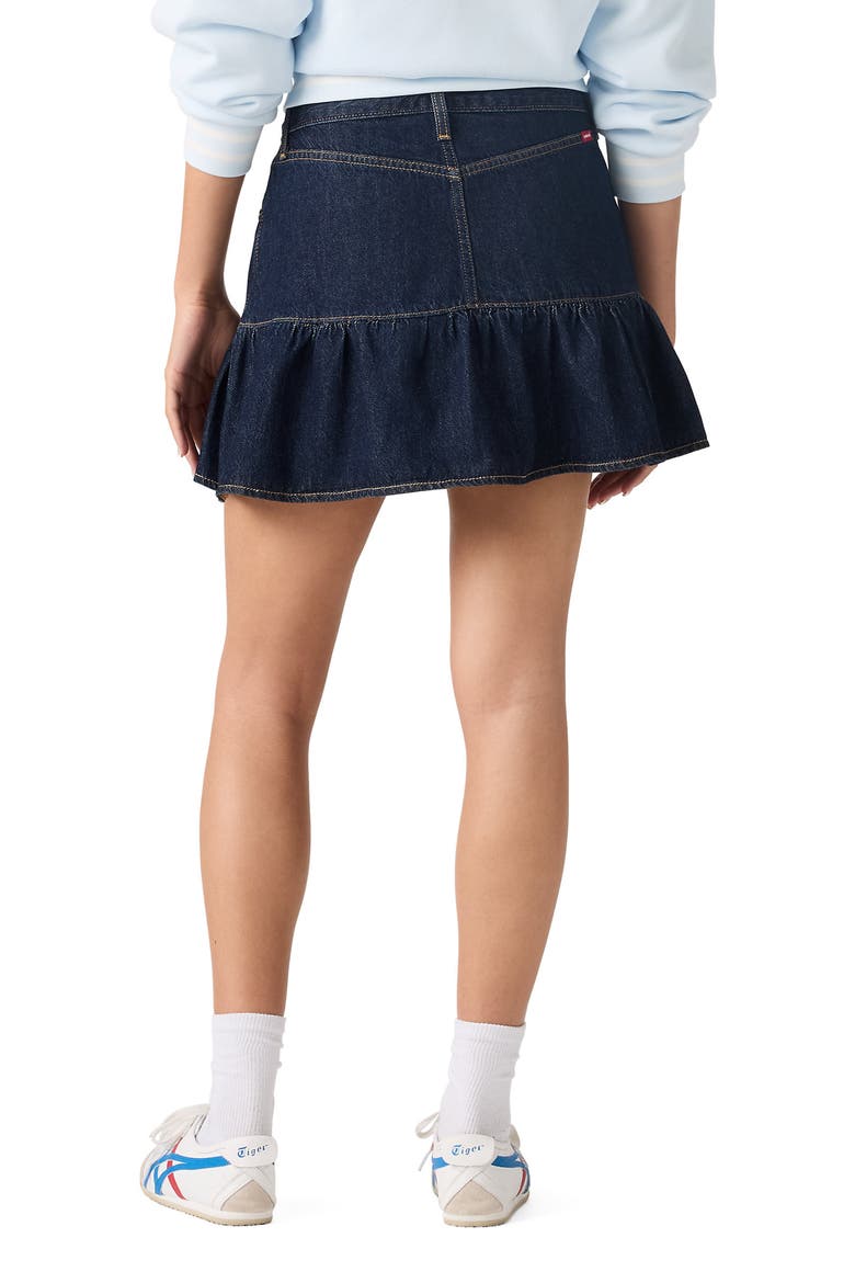 Flounce Hem Denim Miniskirt, Alternate, color, REIGN OF THE RINSE