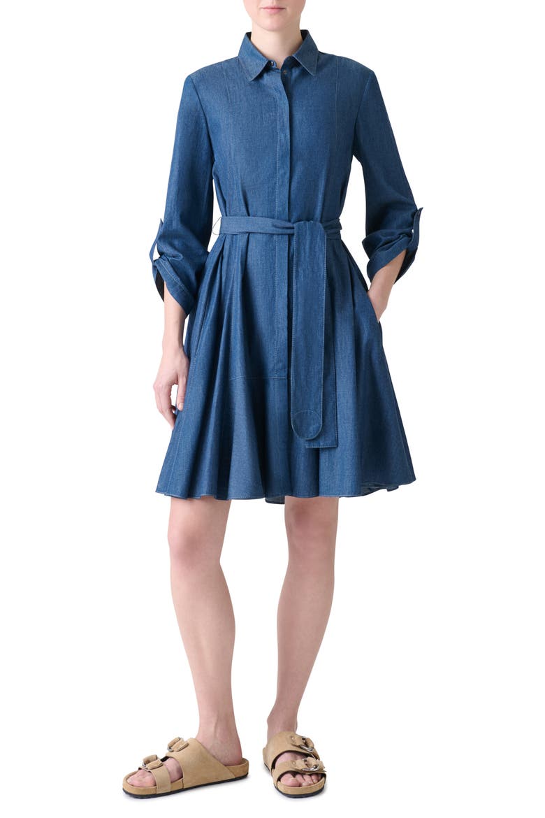 Belted Denim Shirtdress, Main, color, MEDIUM BLUE DENIM