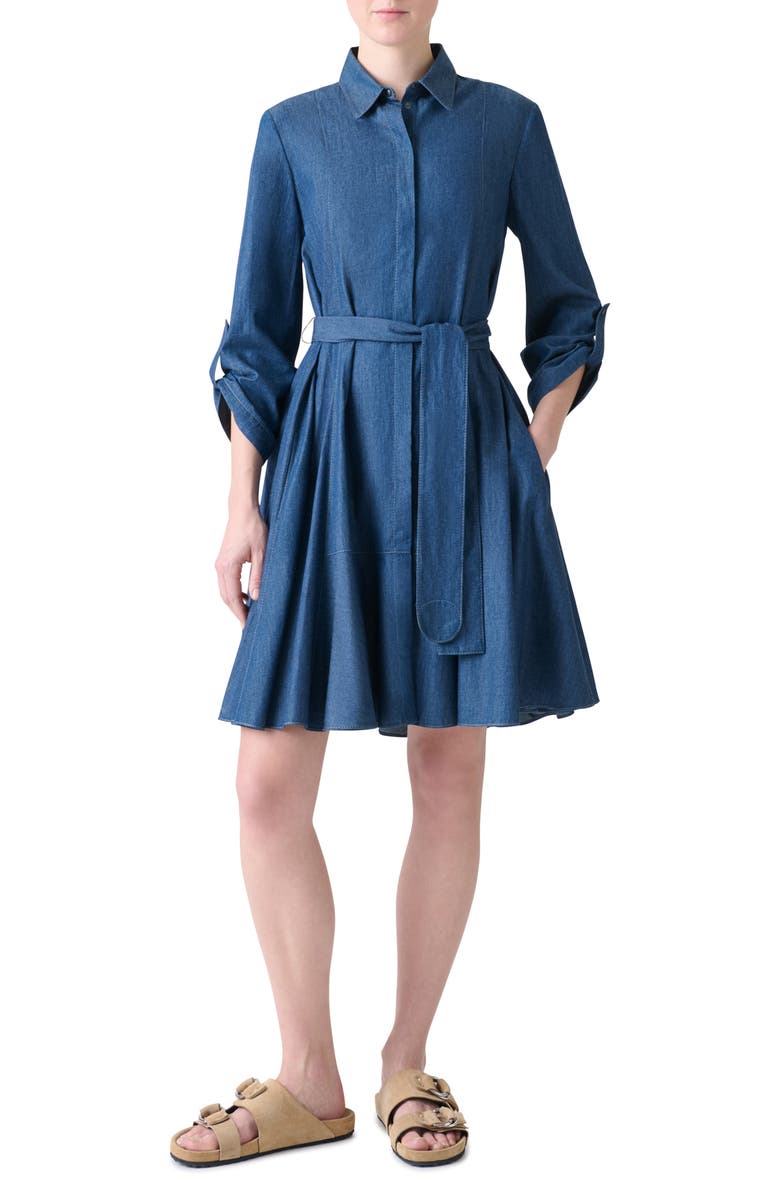Akris punto Belted Denim Shirtdress, Main, color, Medium Blue Denim