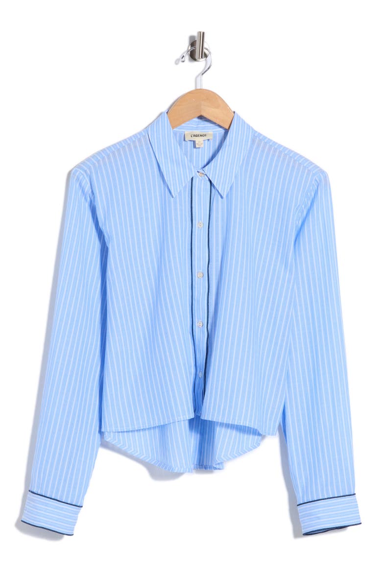 Cosette Stripe High-Low Cotton Crop Button -Up Shirt, Alternate, color, SLATE BLUE/IVORY STRIPE
