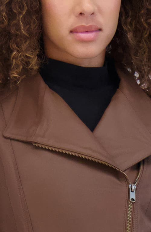 Andrew Marc Felix Leather Crop Moto Jacket In Brown