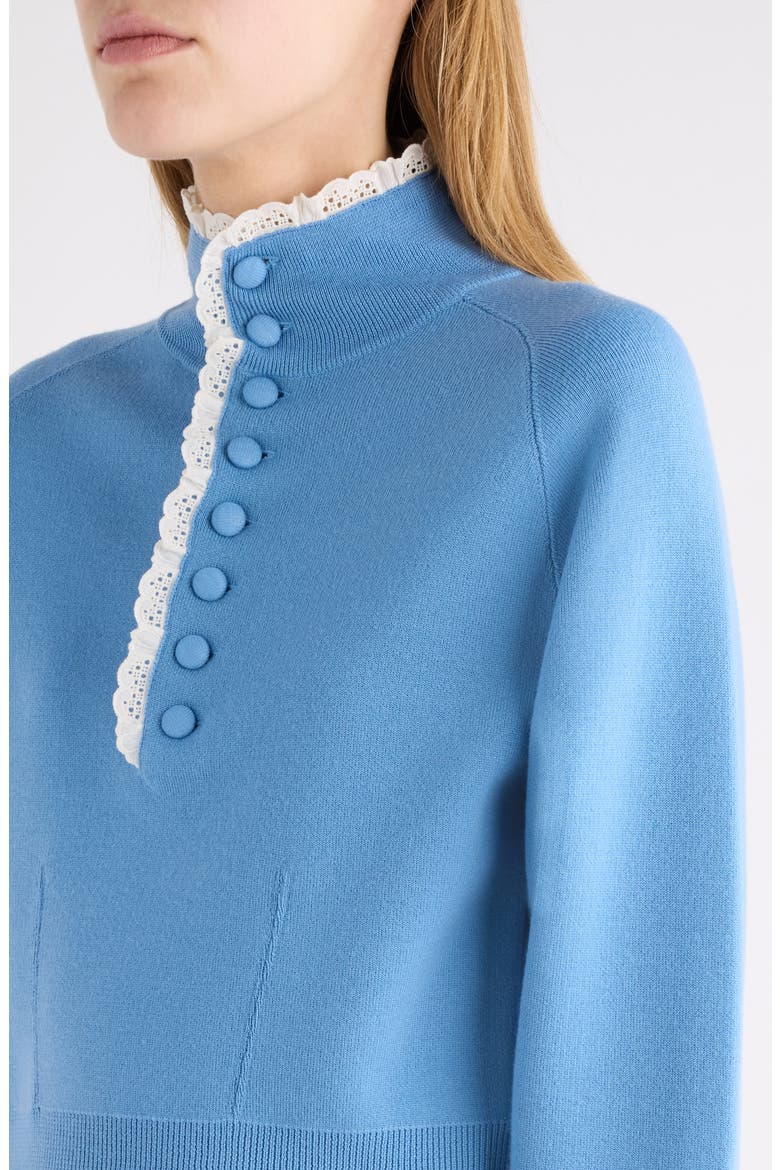 Lace Trim Half Placket Wool Sweater, Alternate, color, DREAM BLUE