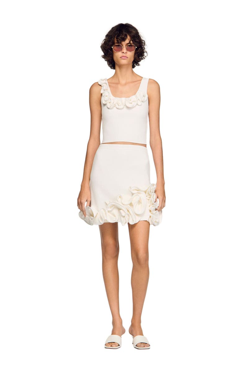 SANDRO Short floral knit skirt, Alternate, color, White