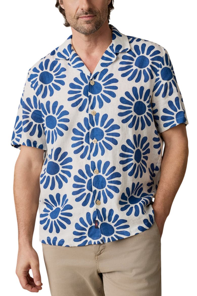 Linen Camp Shirt, Main, color, ANTILLES BLUE SUNS