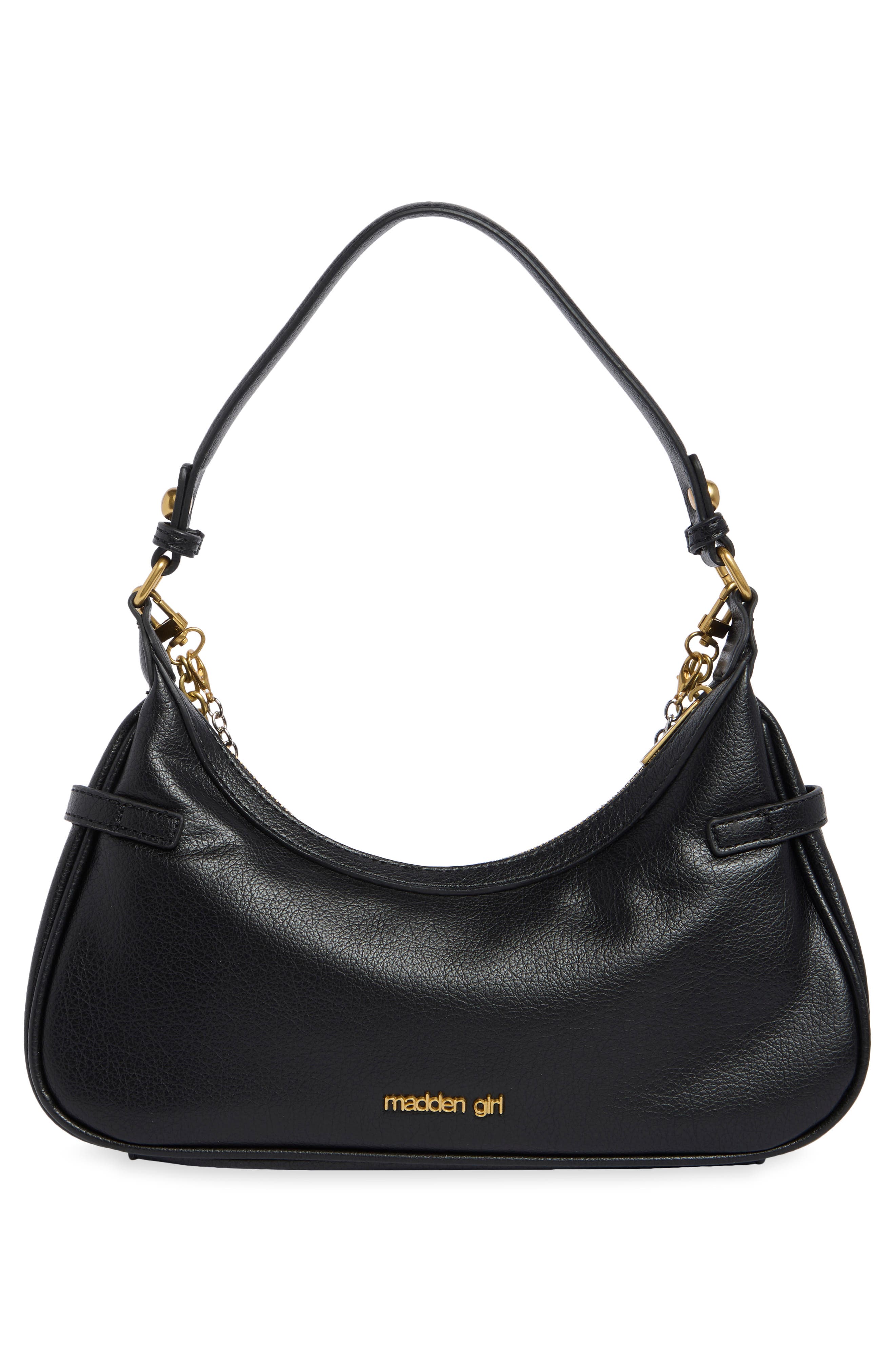 Textured Chain Faux Leather Shoulder Bag, Alternate, color, BLACK