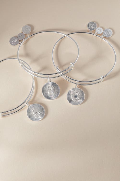 Shop Alex And Ani Pave Starburst Texture Initial Bangle Bracelet In Silver - C