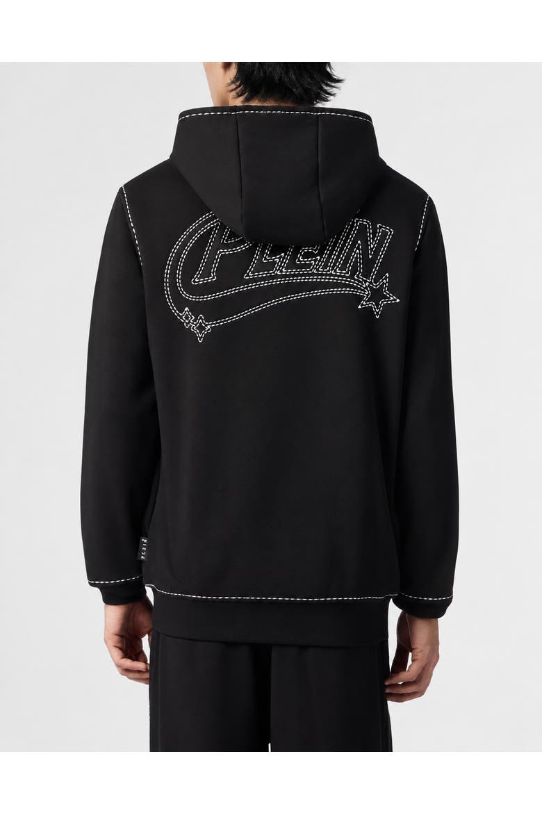 Zip Hoodie Stitching Logo Men, Alternate, color, black