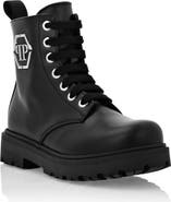 PHILIPP PLEIN Leather Boots Low Lace Up Hexagon Boy