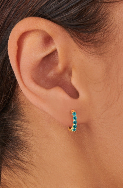 Little Sky Stone Birthstone Huggies In Blue