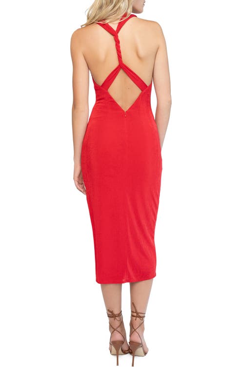 Katie May Ellie Shirred Open Back Body-con Cocktail Midi Dress In Scarlett