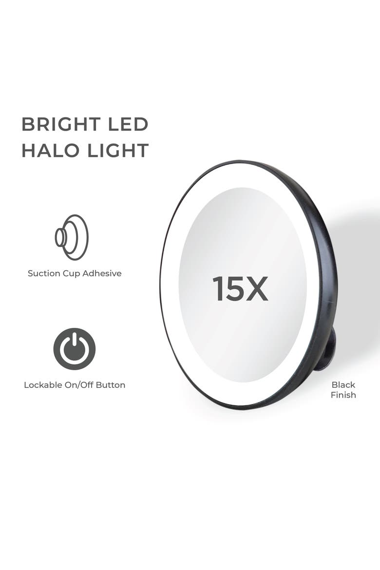 Lighted Compact Mirror with 15X Magnification & Suction Cup, Alternate, color, Black