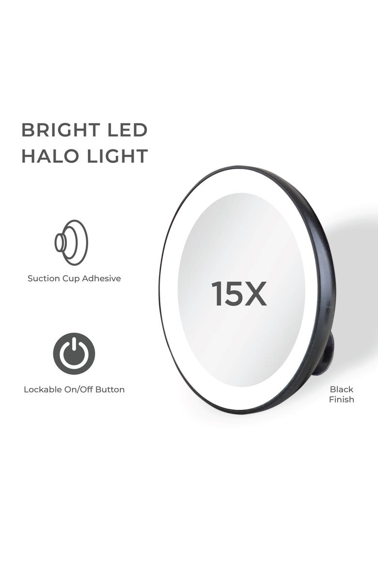 Zadro Lighted Compact Mirror with 15X Magnification & Suction Cup, Alternate, color, Black