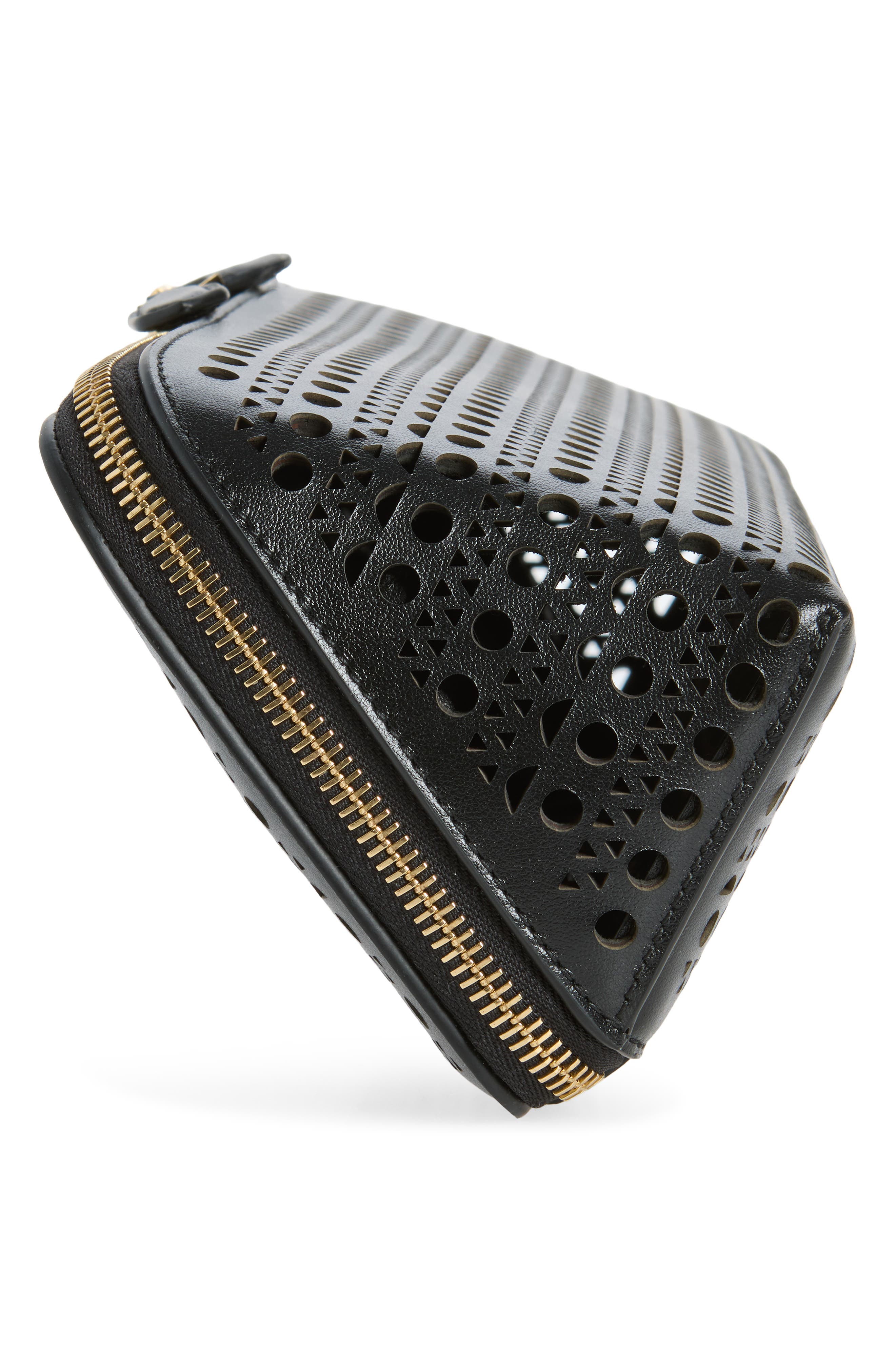 Delta Perforated Leather Clutch, Alternate, color, NOIR