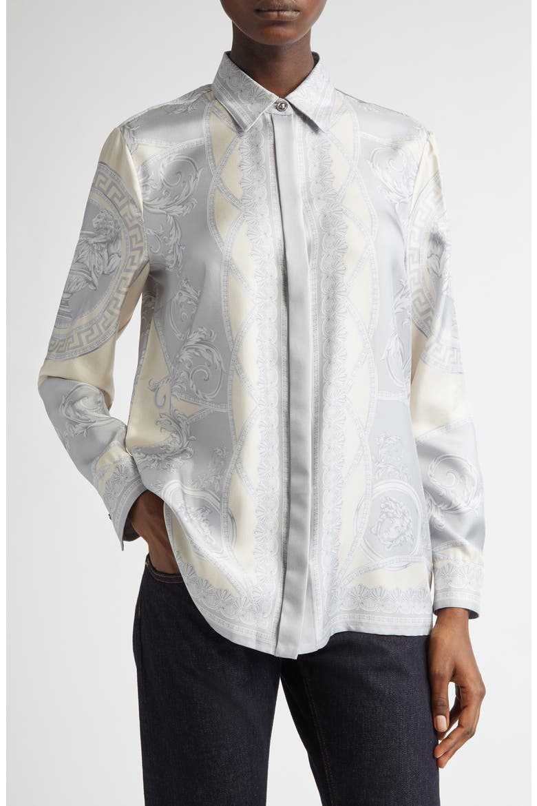 La Coupe des Dieux Silk Button-Up Shirt, Main, color, SILVER GREY CHAMPAGNE