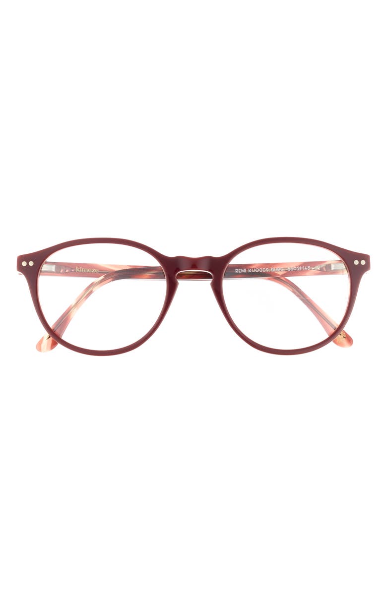 KIMEZE 53mm Round Optical Glasses, Main, color, Burgundy Transparent