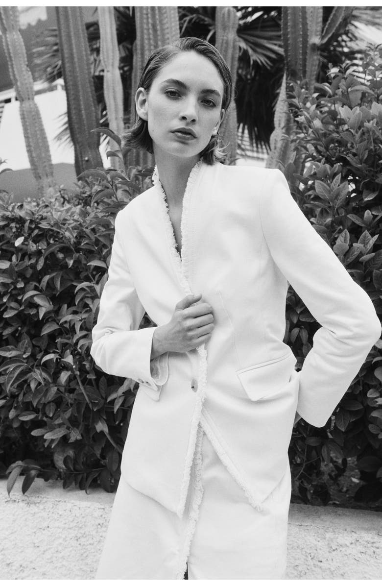 H&M Frayed Blazer, Alternate, color, White