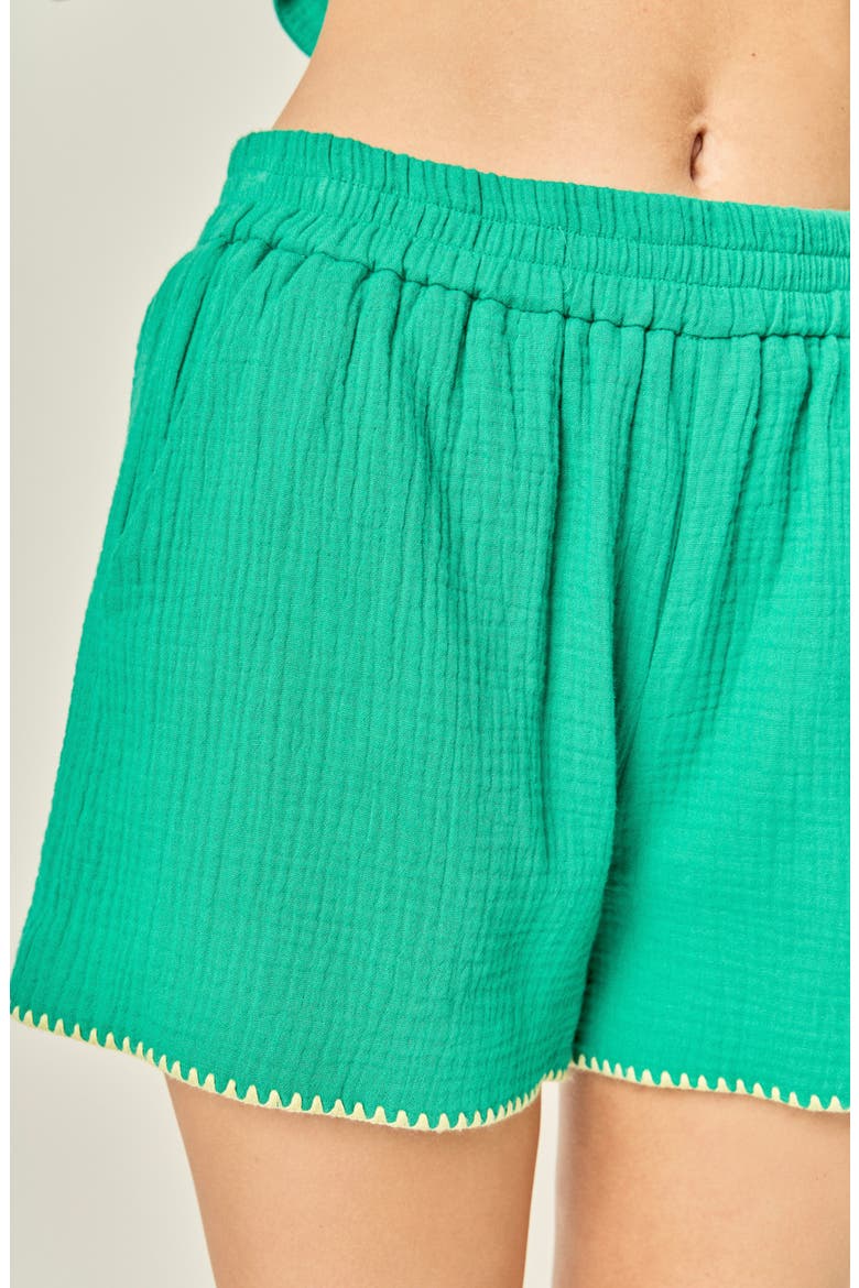 Tropical Embroidered Cotton Shorts, Alternate, color, GREEN