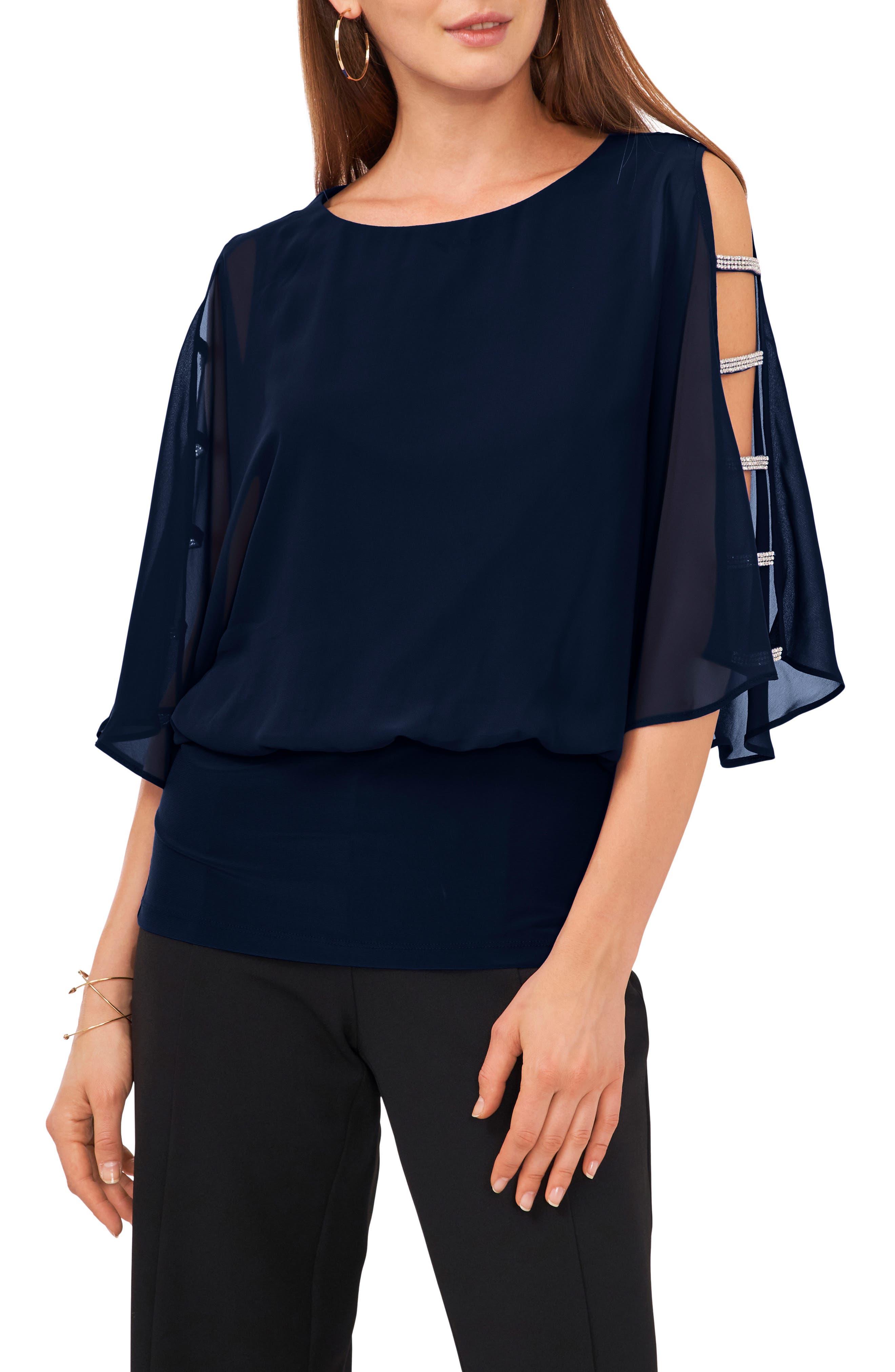 Split Sleeve Rhinestone Blouse - image 3