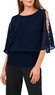 Chaus Split Sleeve Rhinestone Blouse