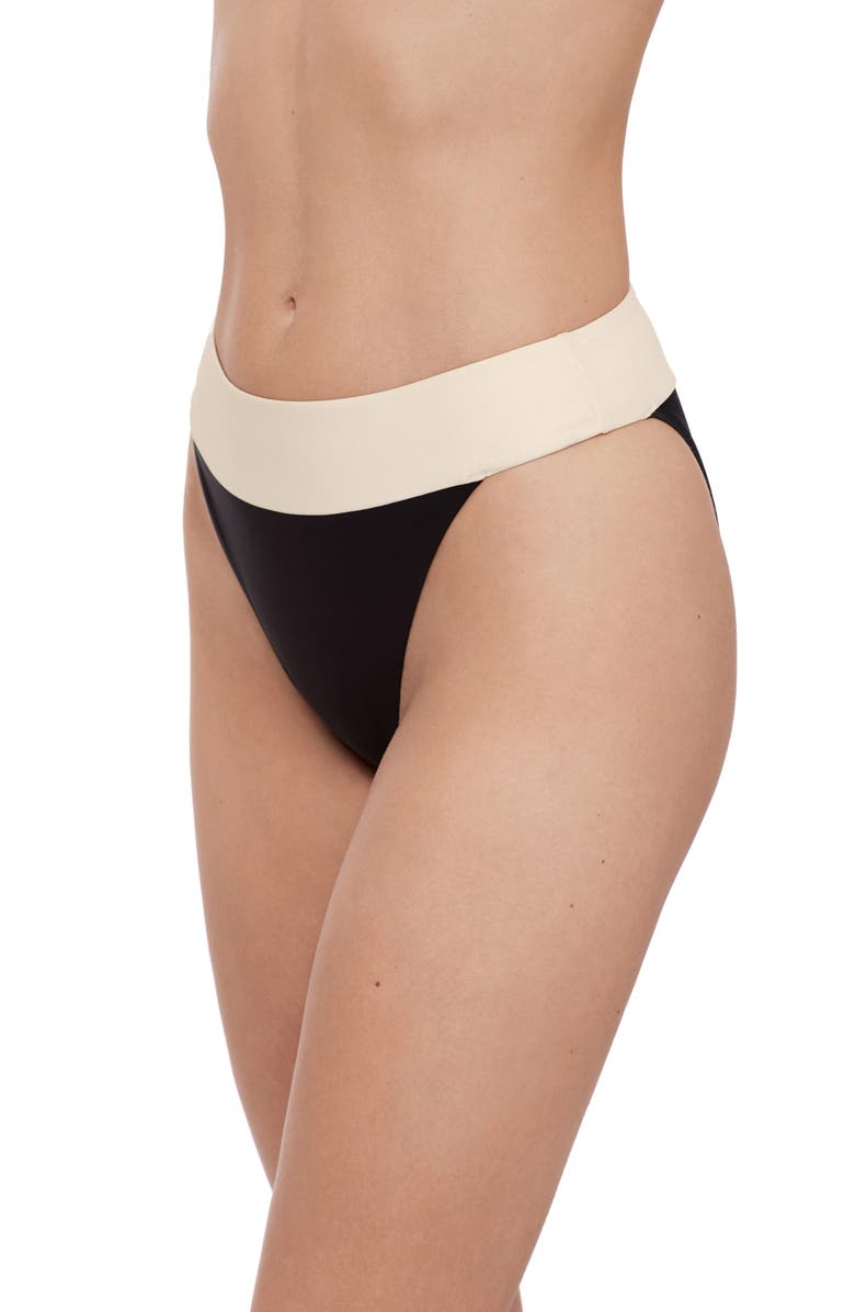 Steve Madden Banded High Leg Bikini Bottoms, Alternate, color, Black/ Ivory