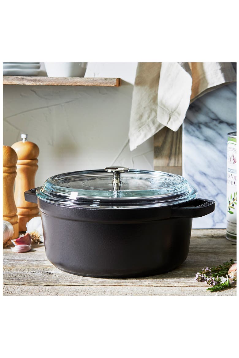 4-Quart Enameled Cast Iron Dutch Oven with Glass Lid, Alternate, color, BLACK