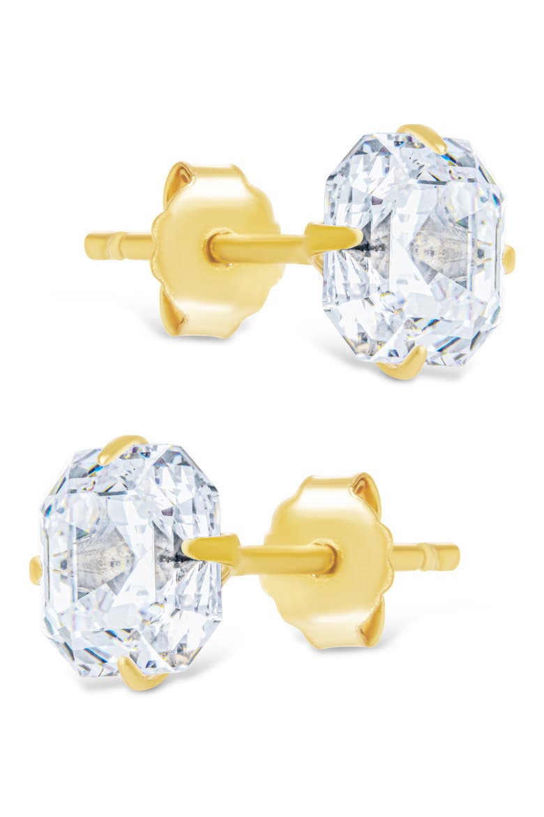 Asscher-Cut Cubic Zirconia Stud Earrings, Alternate, color, GOLD