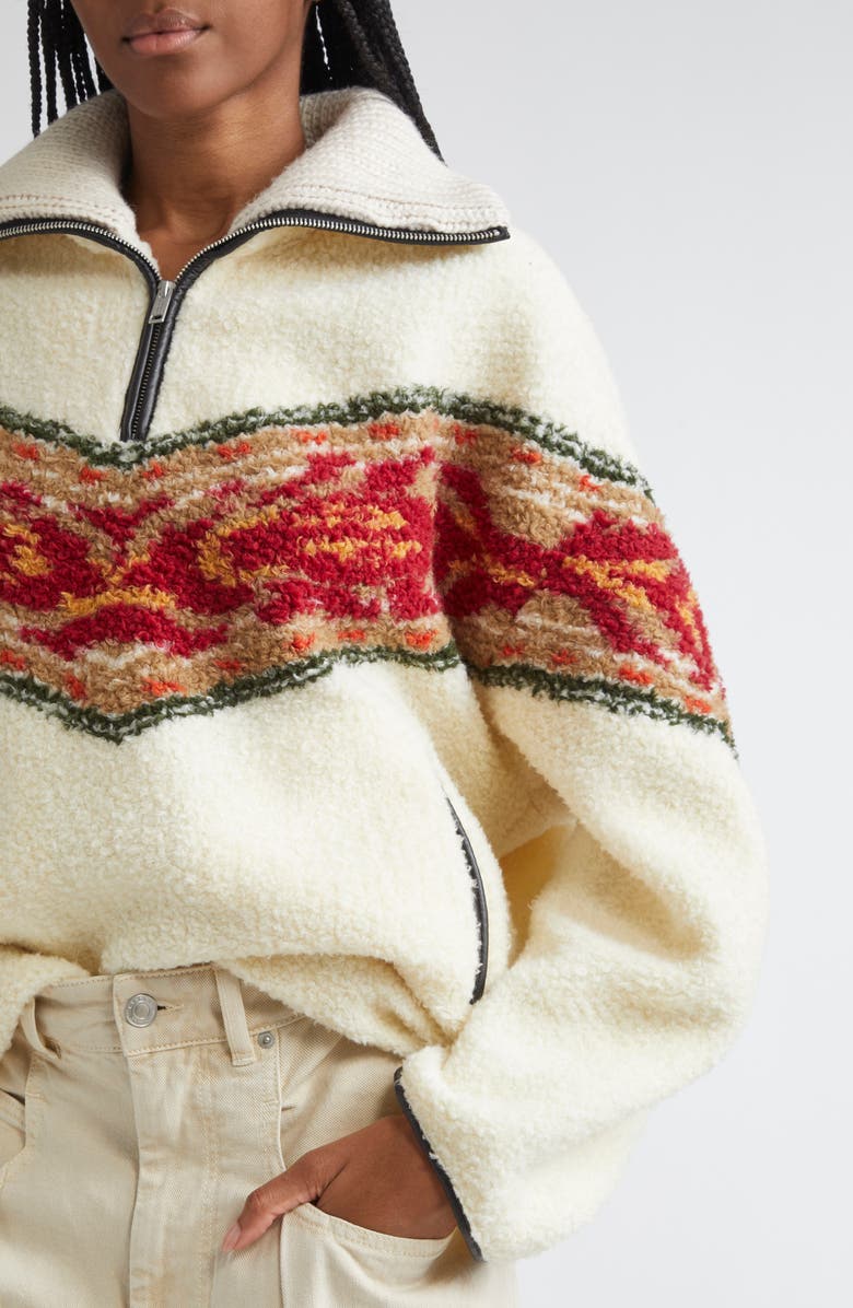 Isabel Marant Étoile Marner Oversize Half Zip Sweater, Alternate, color, Ecru