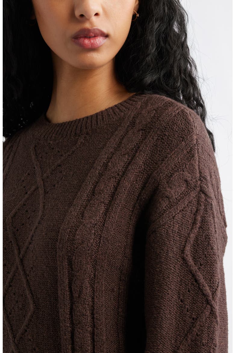 Long Sleeve Cable Knit Sweater Dress, Alternate, color, BROWN COFFEE