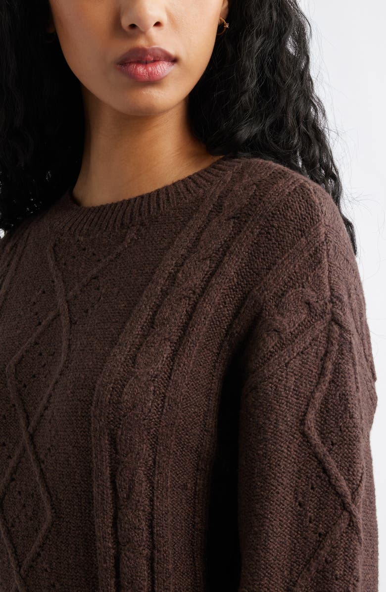 BP. Long Sleeve Cable Knit Sweater Dress, Alternate, color, Brown Coffee