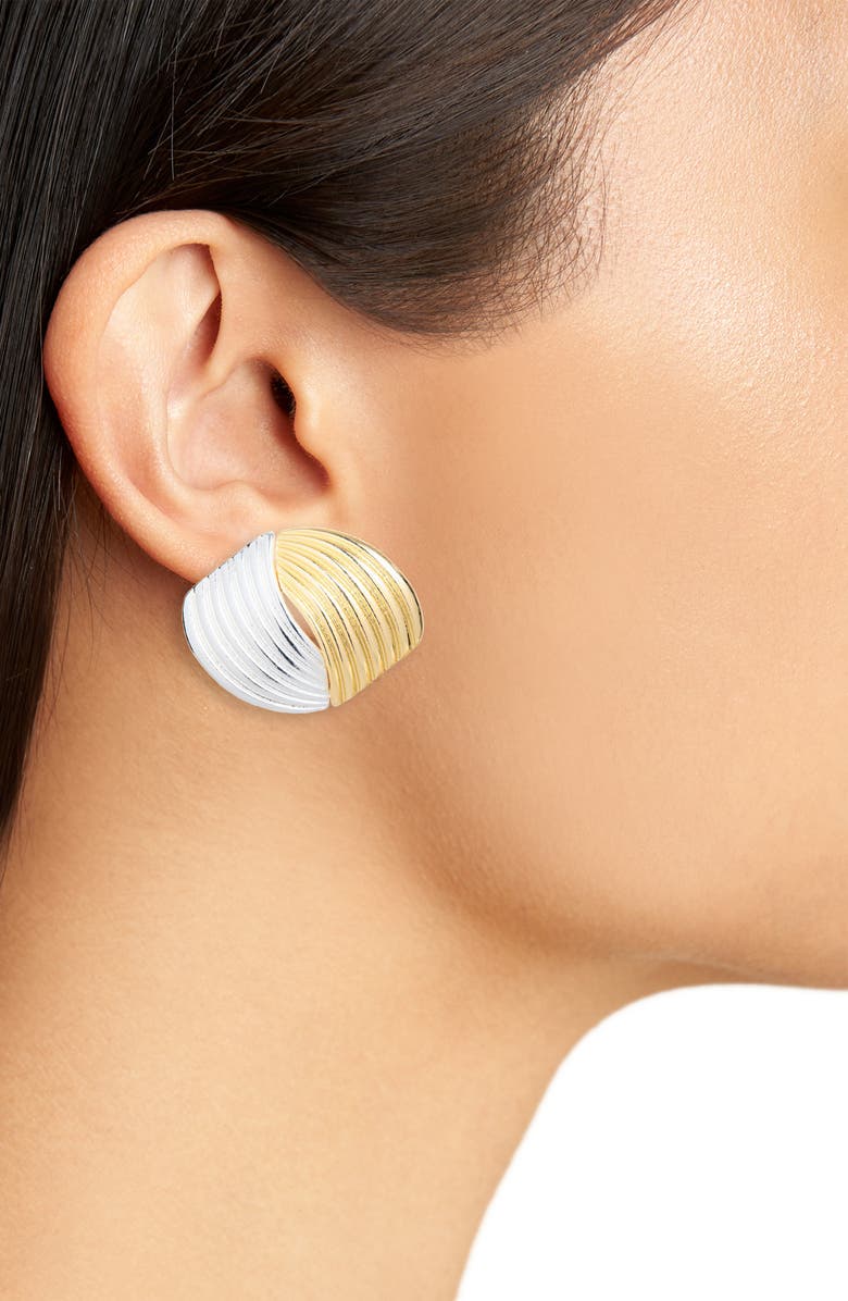 Cara Two-Tone Button Earrings, Alternate, color, Gold/ Silver