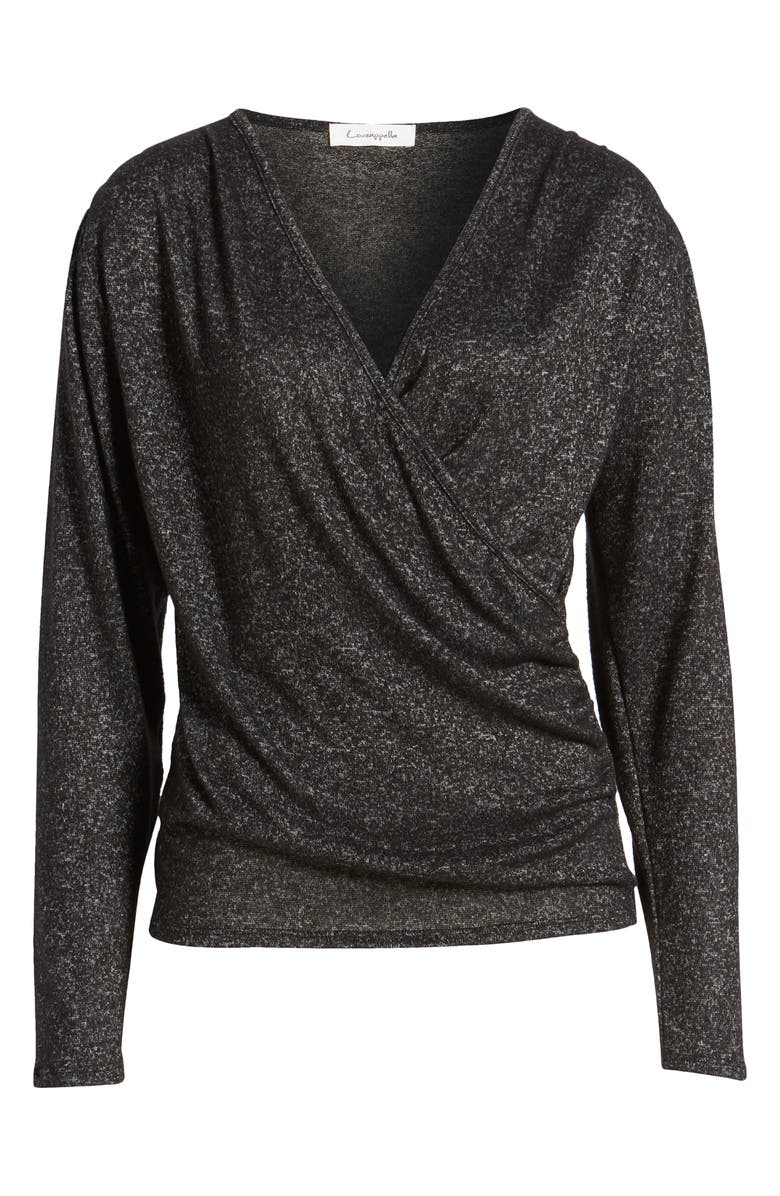Loveappella Long Sleeve Faux Wrap Top, Alternate, color, Black