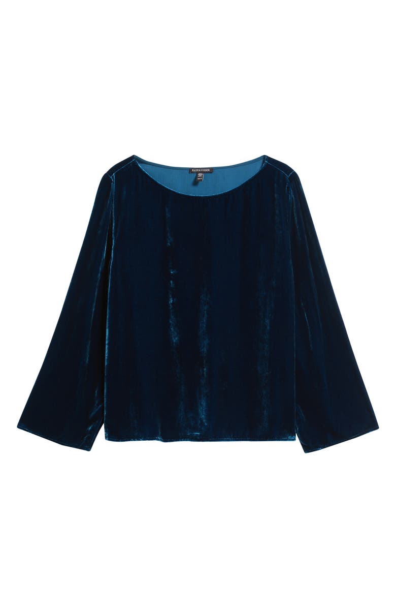 Eileen Fisher Ballet Neck Flare Sleeve Velvet Top, Alternate, color, Atlantis