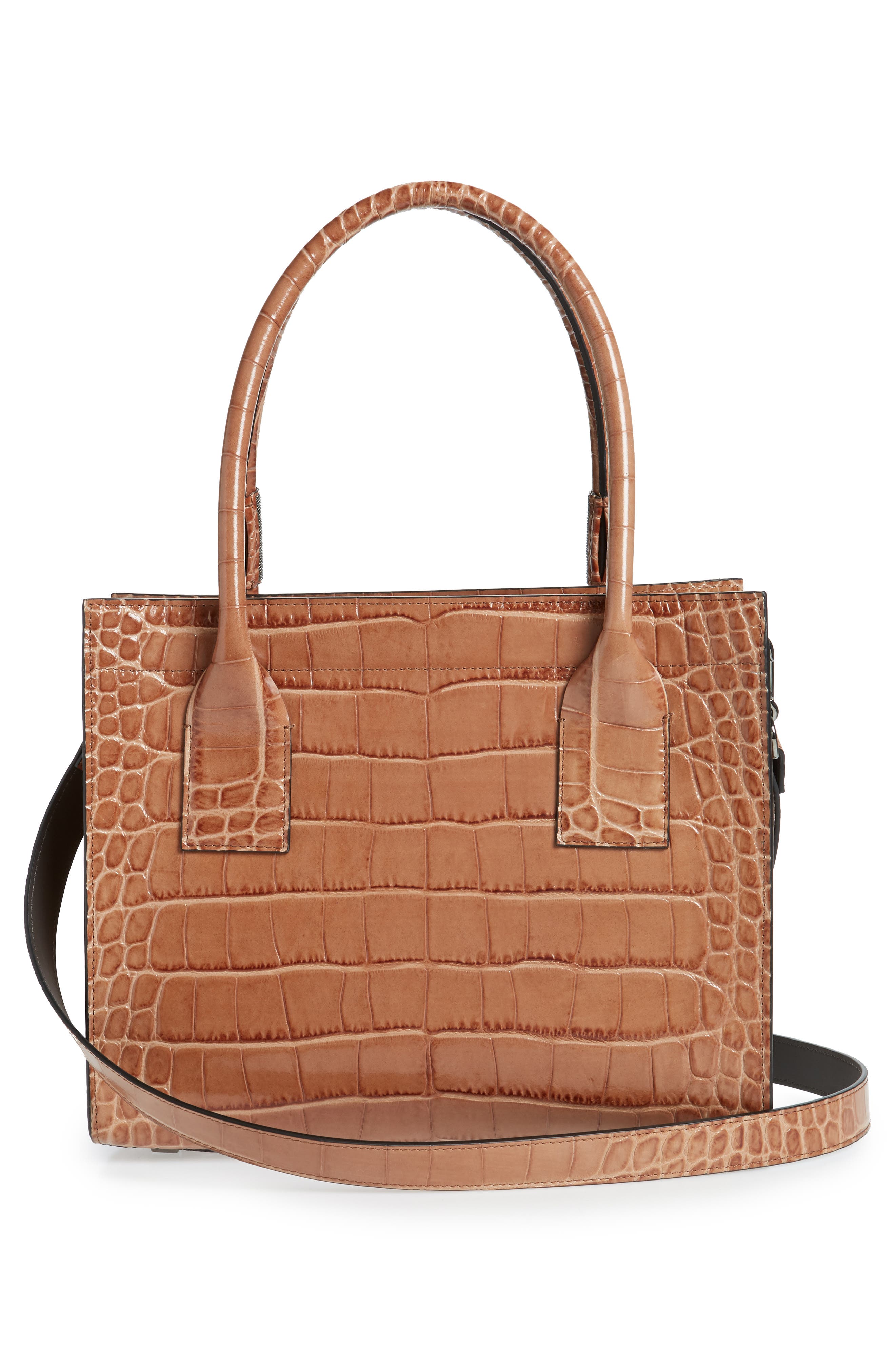Brunello Cucinelli Monili Trim Croc Embossed Leather Tote, Alternate, color, 