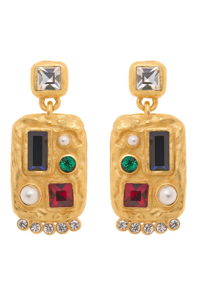 Skylin Crystal Rectangle Drop Earrings, Main, color, GOLD TONE/ MULTI CRYSTAL